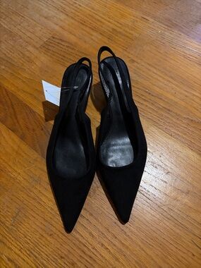 H&M Black Pointed Slingback Heels
